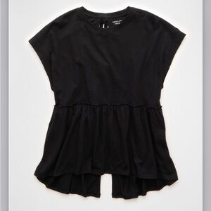 American Eagle Outfitters Black Ruffle Hem Blouse